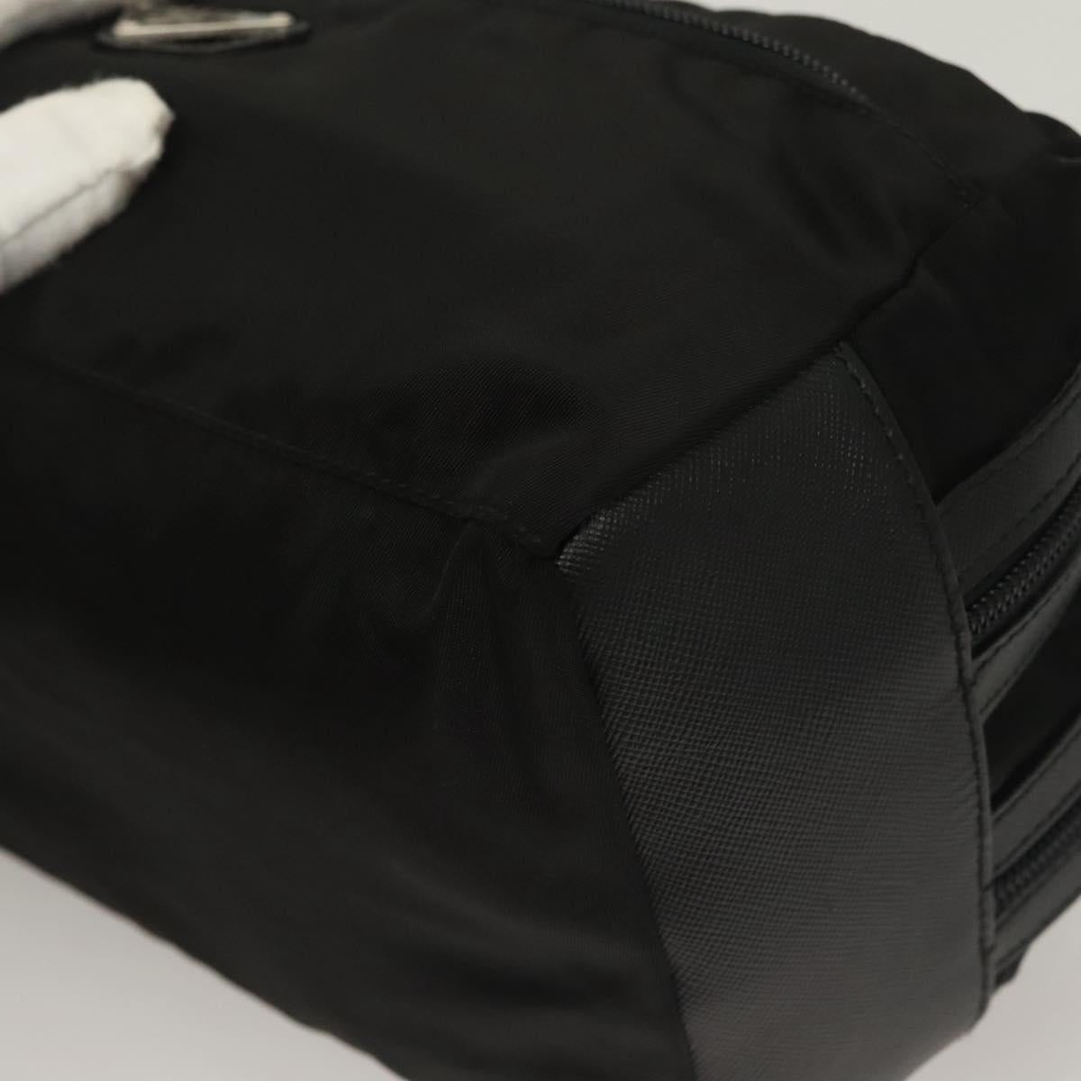 PRADA Clutch Bag Nylon Leather Black Silver Auth ki5843