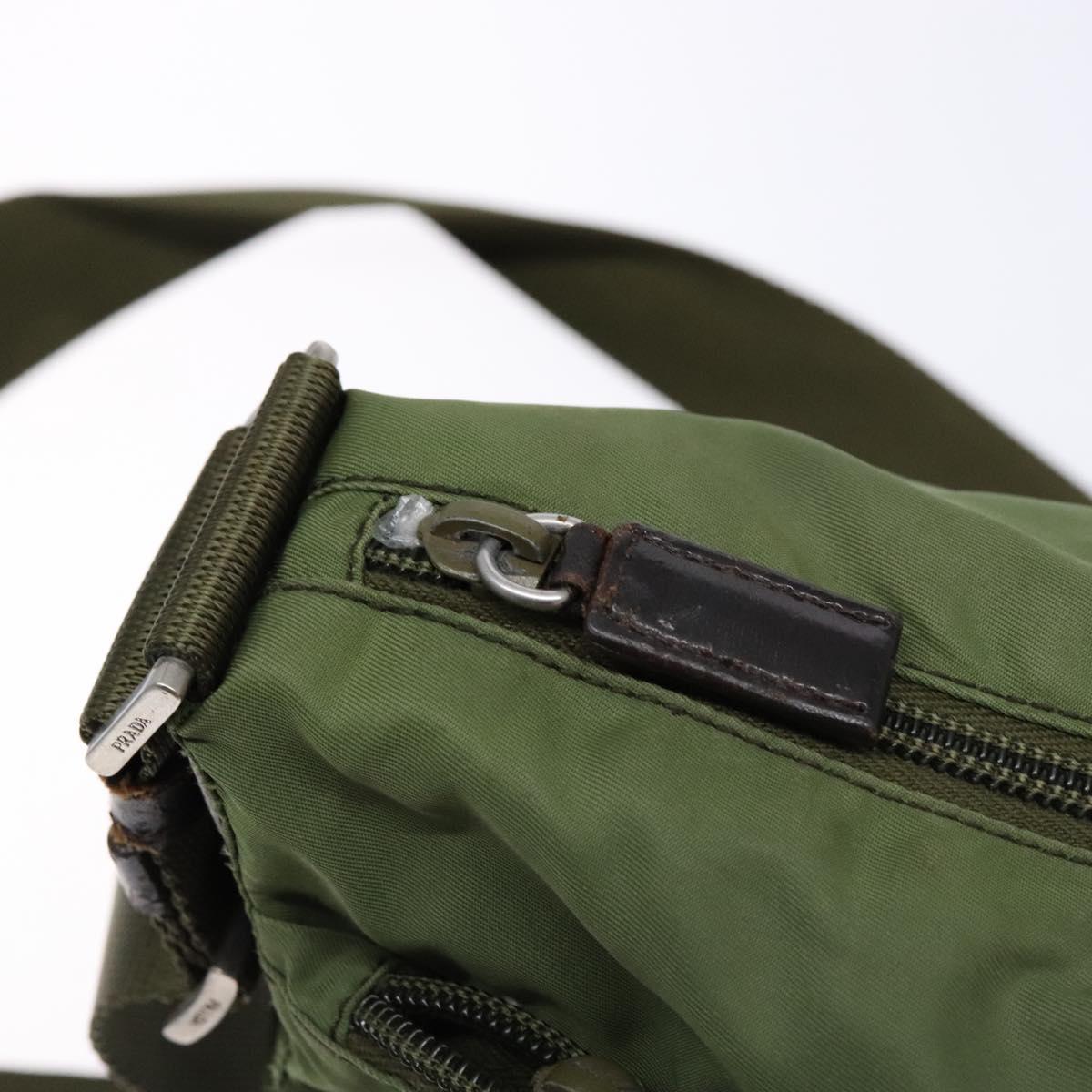 PRADA Shoulder Bag Nylon Khaki Silver Auth ki5844