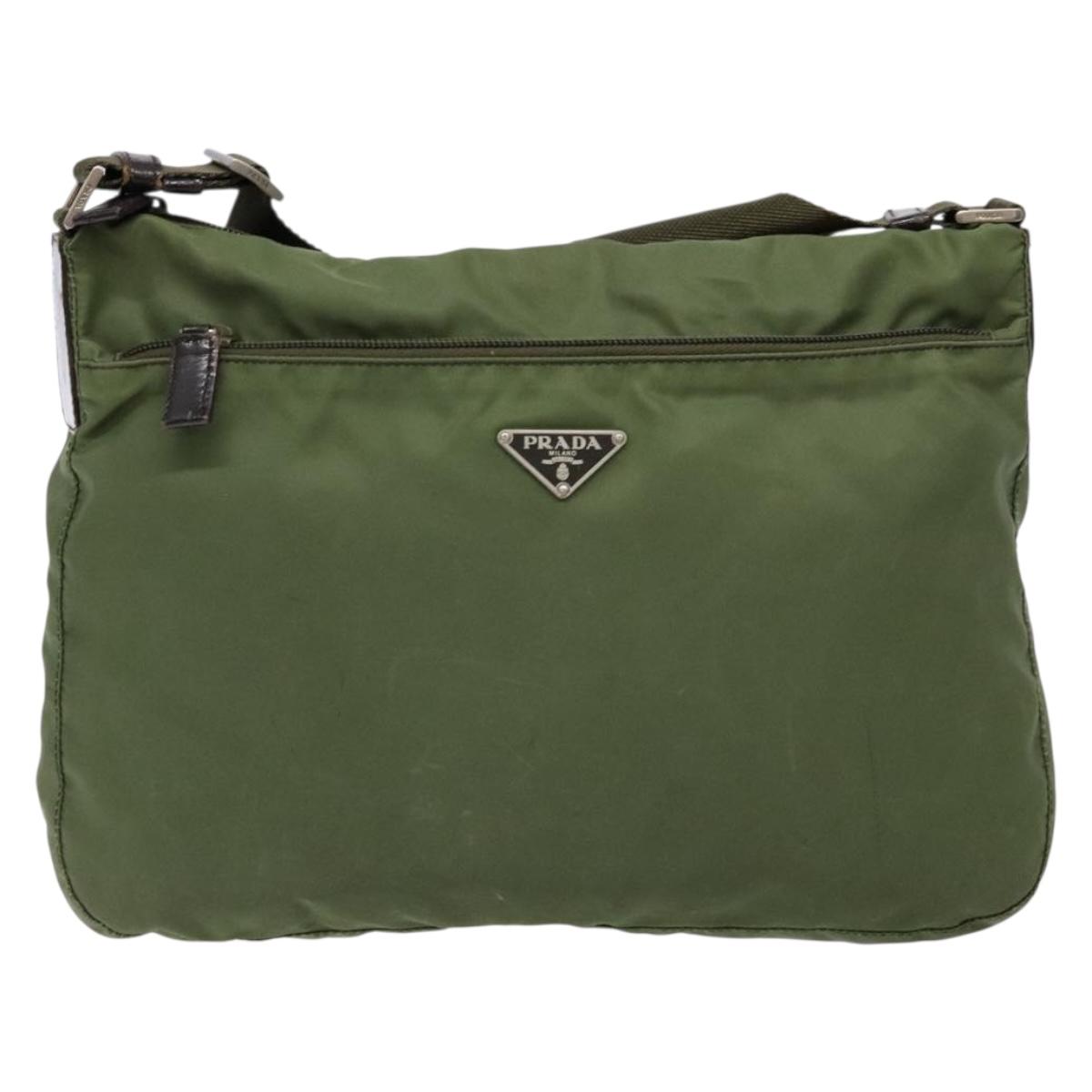 PRADA Shoulder Bag Nylon Khaki Silver Auth ki5844