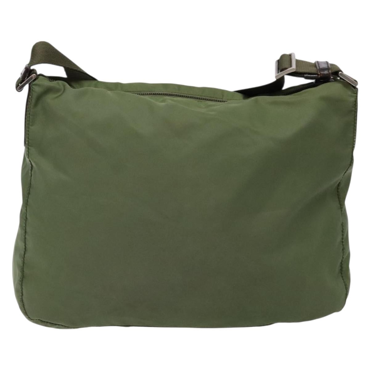 PRADA Shoulder Bag Nylon Khaki Silver Auth ki5844