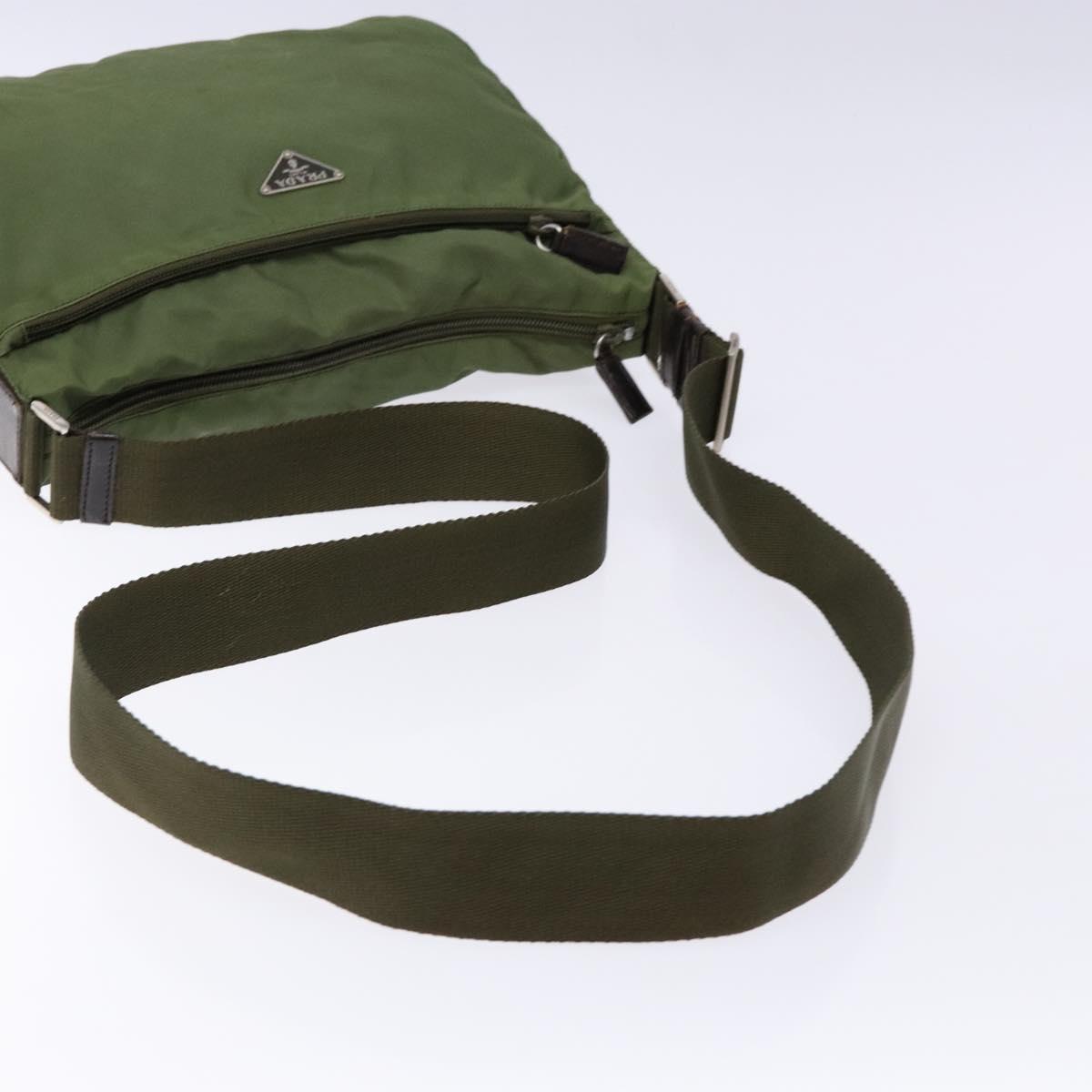 PRADA Shoulder Bag Nylon Khaki Silver Auth ki5844