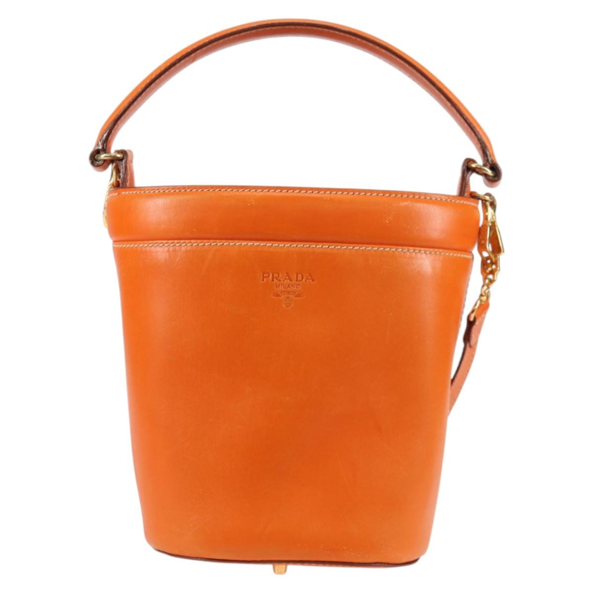 PRADA Shoulder Bag Leather 2way Orange Gold Auth ki5845