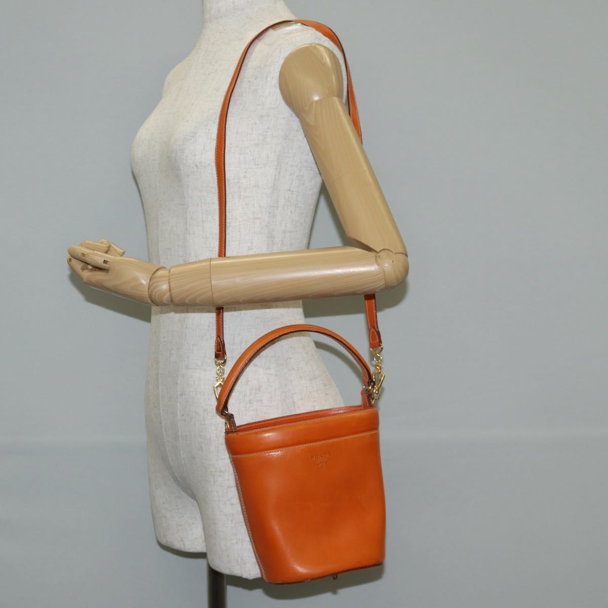 PRADA Shoulder Bag Leather 2way Orange Gold Auth ki5845