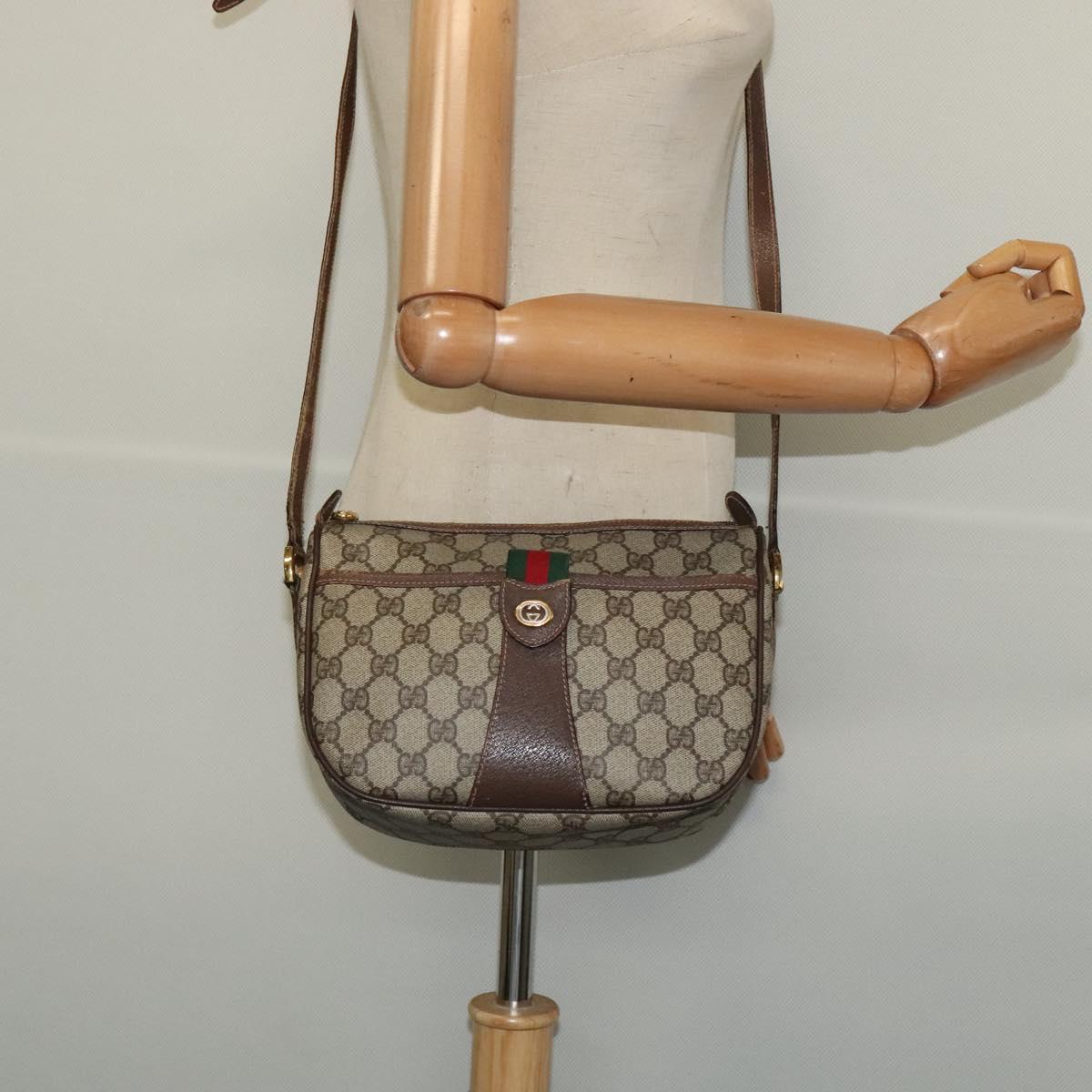GUCCI GG Supreme Web Sherry Line Shoulder Bag PVC Beige 39 02 032 Auth ki5847