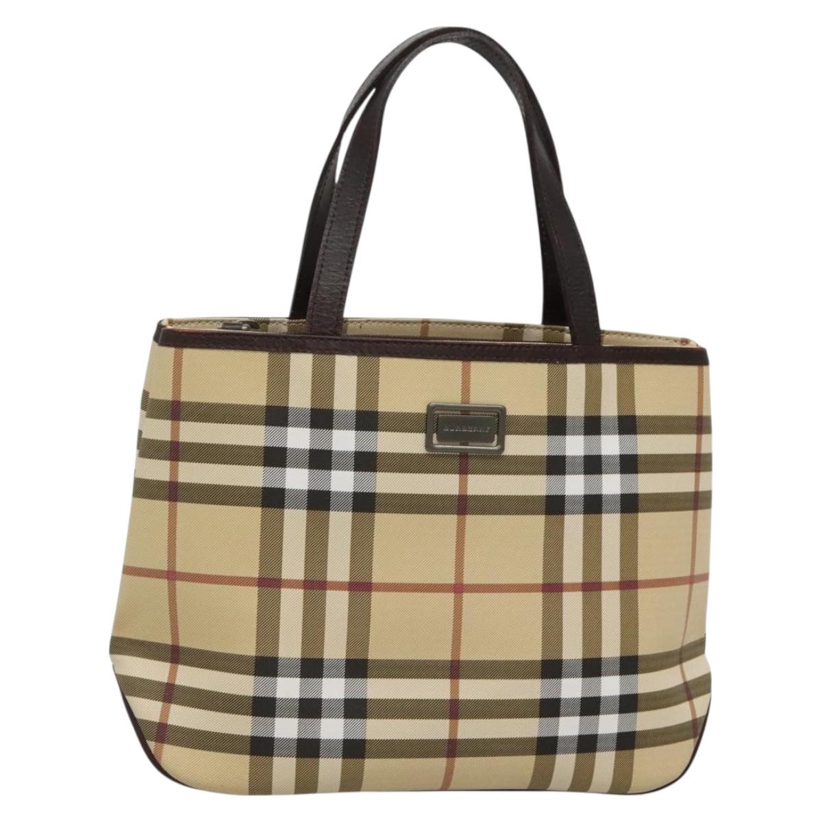 BURBERRY Nova Check Hand Bag PVC Beige Silver Auth ki5862