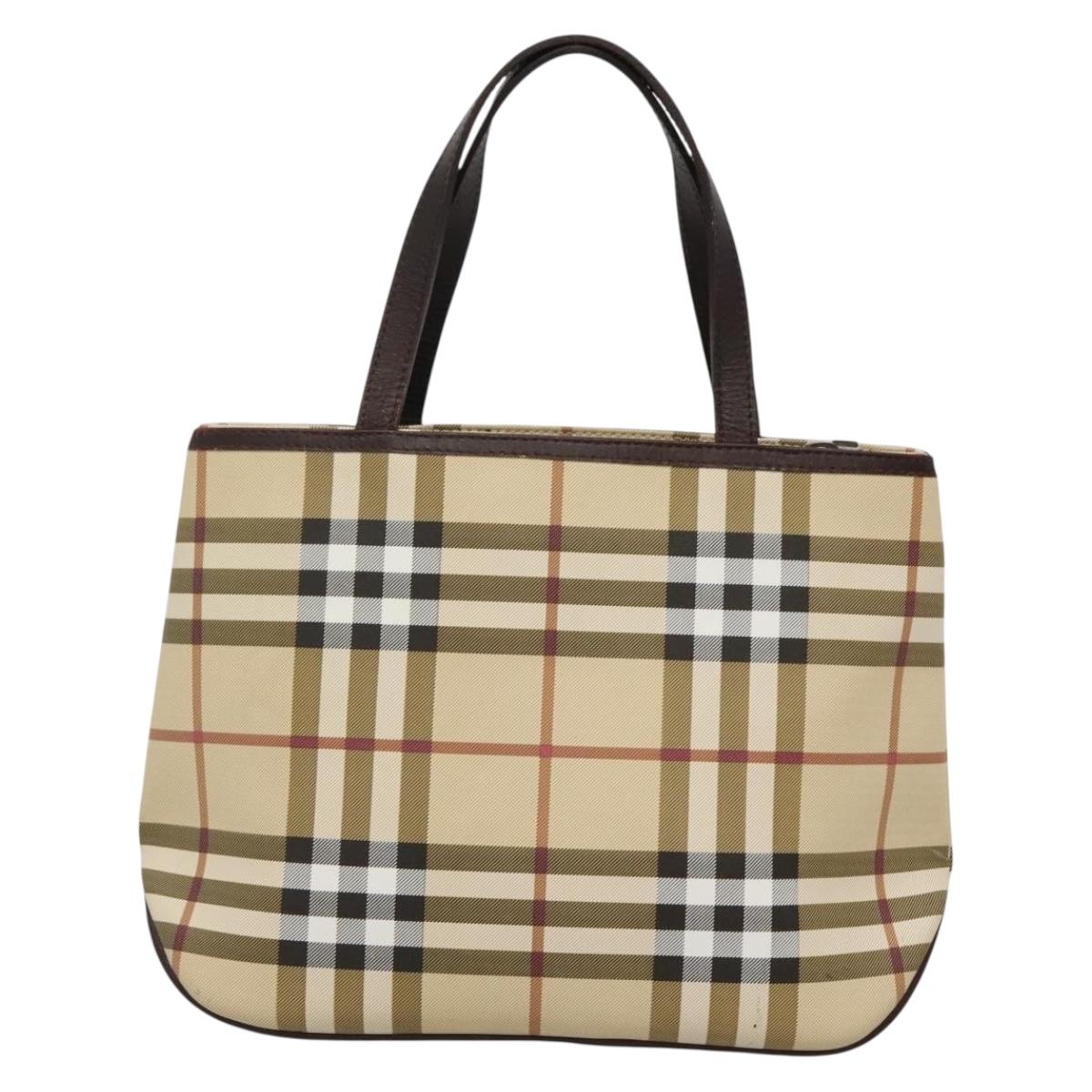 BURBERRY Nova Check Hand Bag PVC Beige Silver Auth ki5862