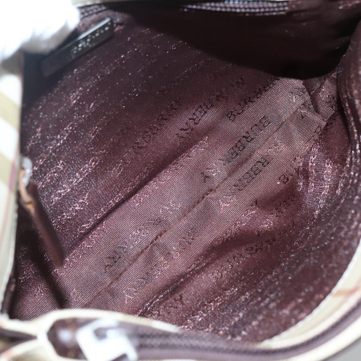 BURBERRY Nova Check Hand Bag PVC Beige Silver Auth ki5862