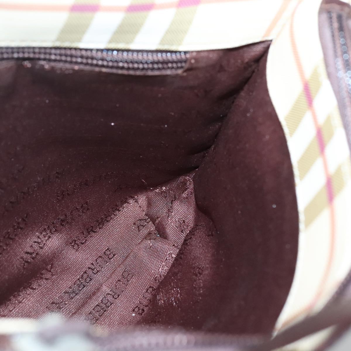 BURBERRY Nova Check Hand Bag PVC Beige Silver Auth ki5862