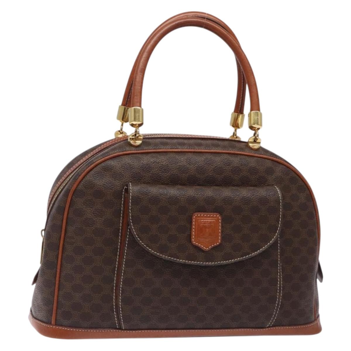 CELINE Macadam Canvas Hand Bag PVC Leather Brown Gold Auth ki5869
