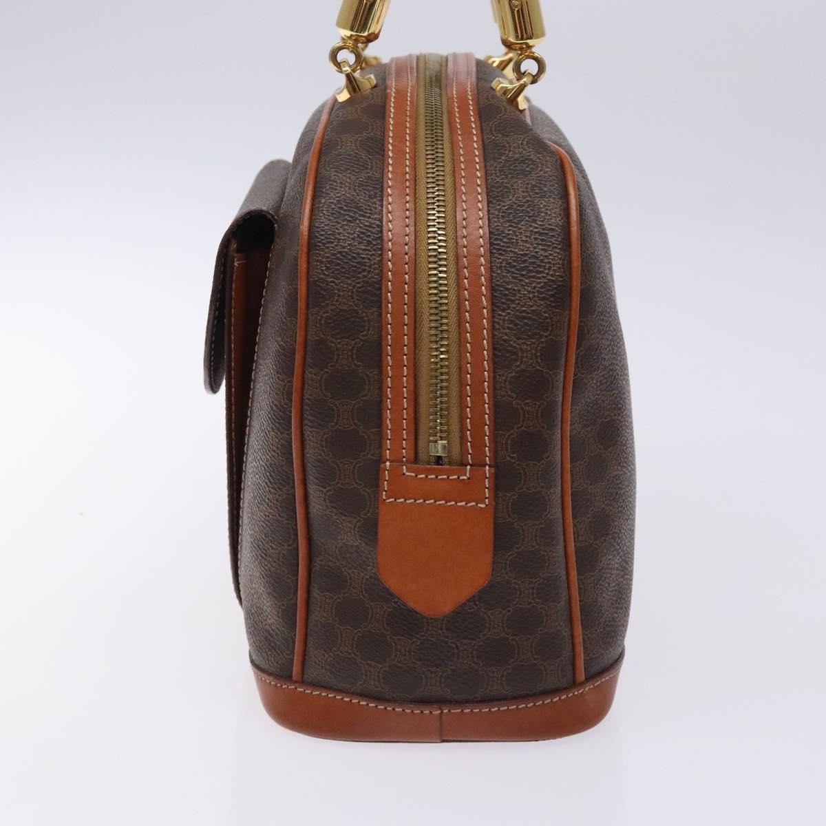 CELINE Macadam Canvas Hand Bag PVC Leather Brown Gold Auth ki5869