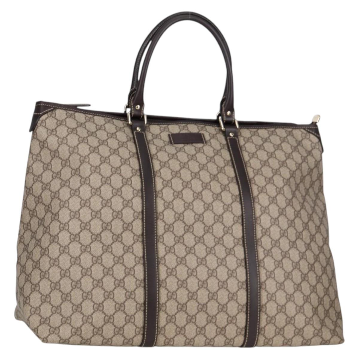 GUCCI GG Supreme Tote Bag PVC Brown Gold 201482 Auth ki5870V