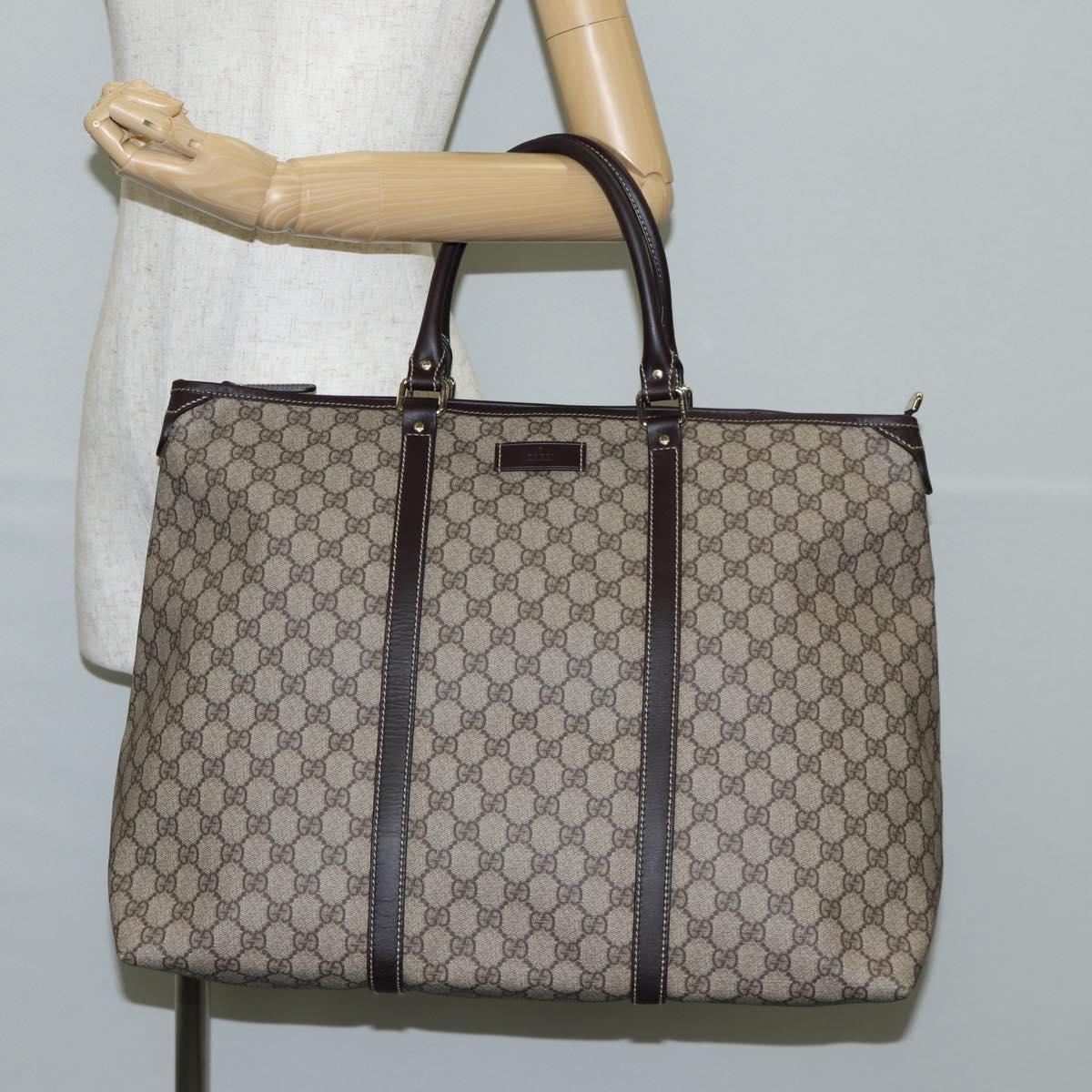 GUCCI GG Supreme Tote Bag PVC Brown Gold 201482 Auth ki5870V