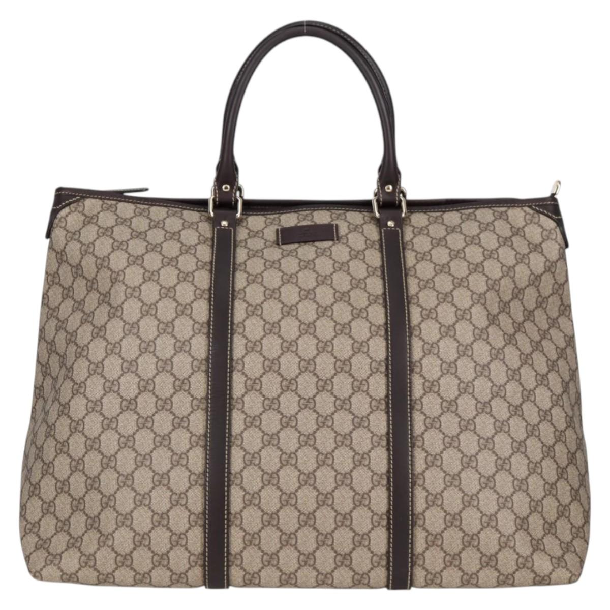 GUCCI GG Supreme Tote Bag PVC Brown Gold 201482 Auth ki5870V