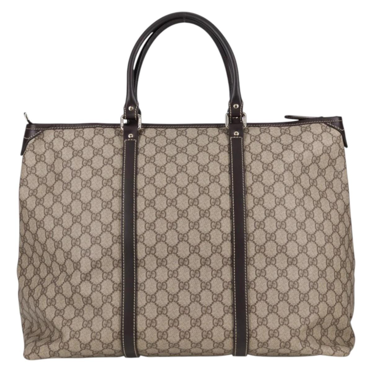 GUCCI GG Supreme Tote Bag PVC Brown Gold 201482 Auth ki5870V