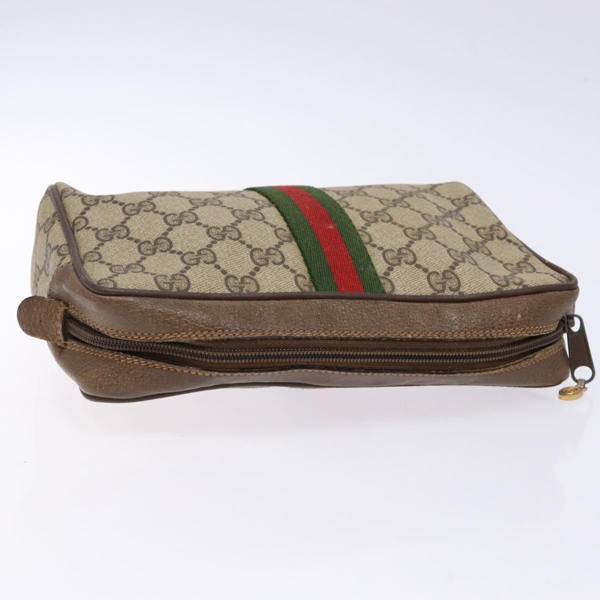 GUCCI GG Supreme Web Sherry Line Clutch Bag PVC Beige Red 89 01 012 Auth ki5874