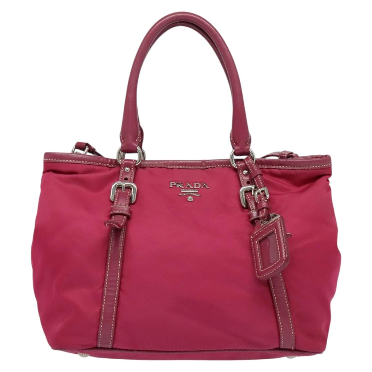 PRADA Tote Bag Nylon 2way Pink Silver Auth ki5875