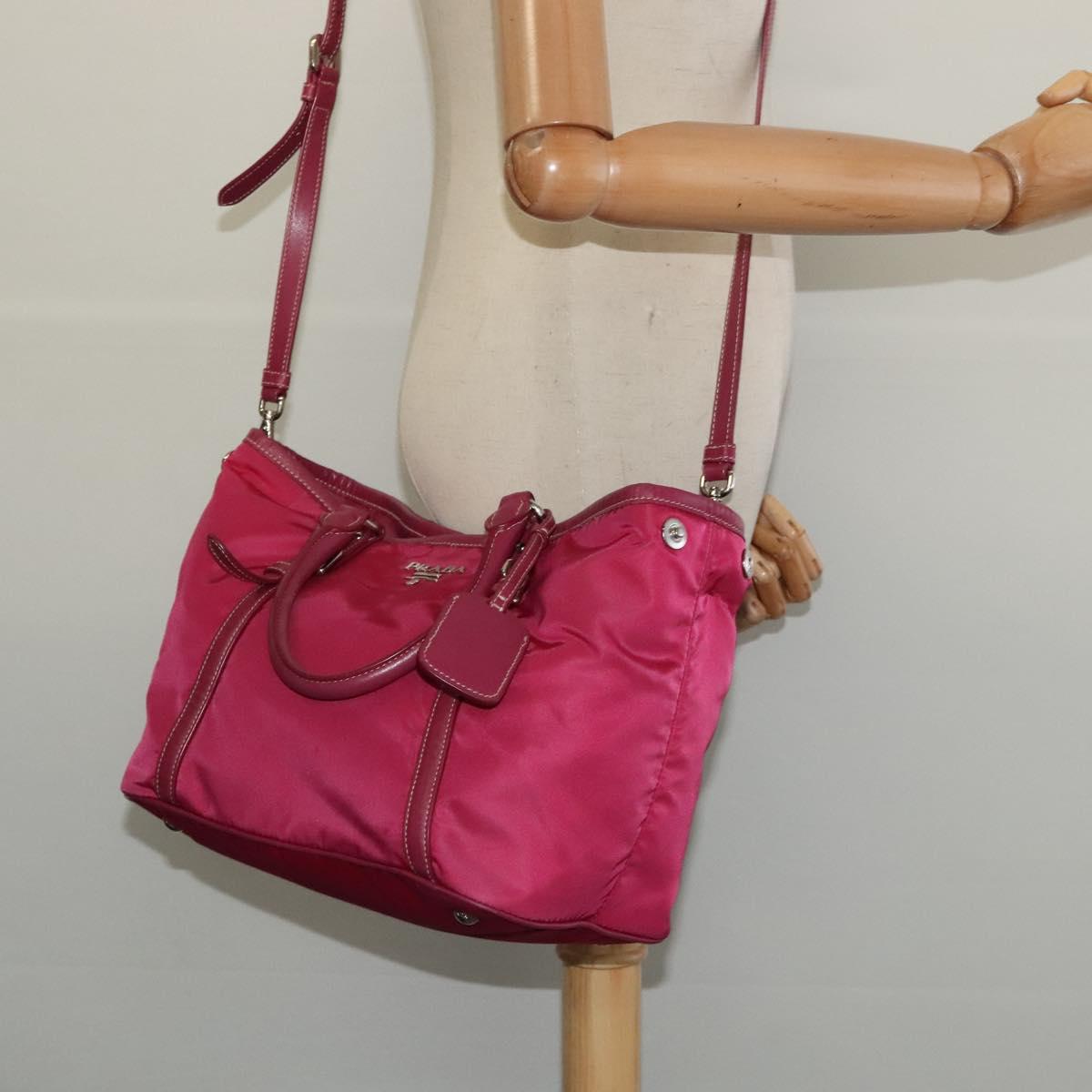PRADA Tote Bag Nylon 2way Pink Silver Auth ki5875