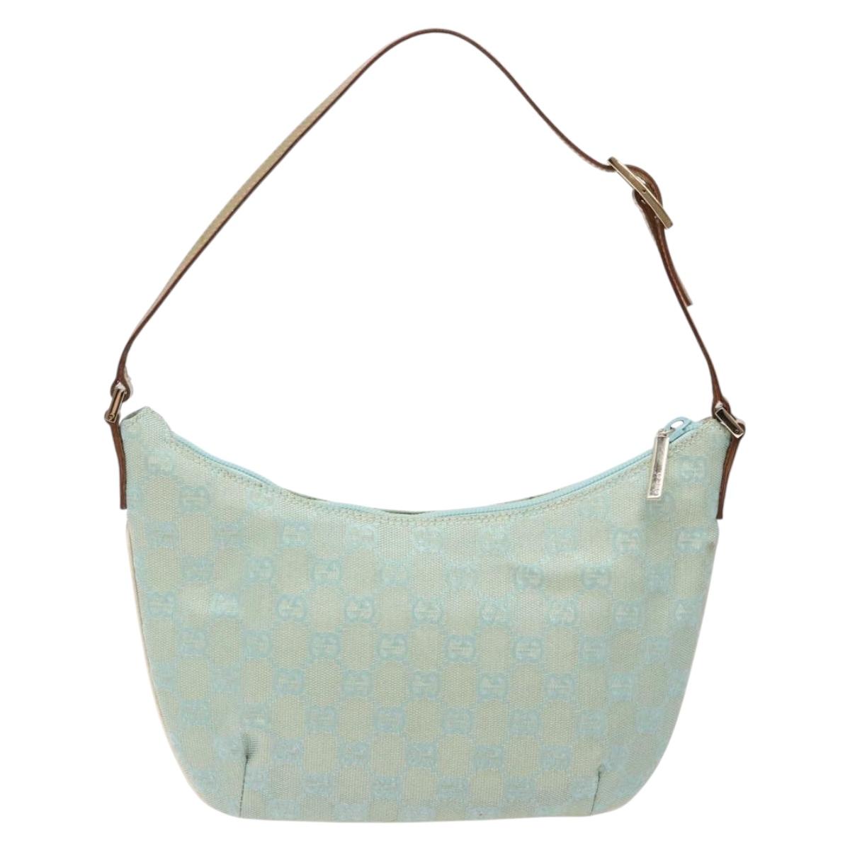 GUCCI GG Canvas Accessory Pouch Light Blue Gold 005 0813 Auth ki5876