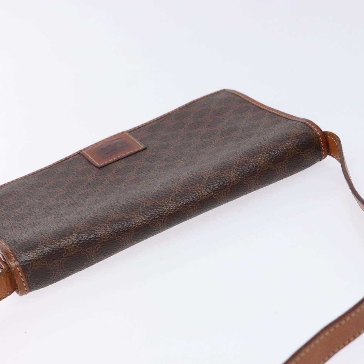 CELINE Macadam Canvas Shoulder Bag PVC Leather Brown Gold Auth ki5877