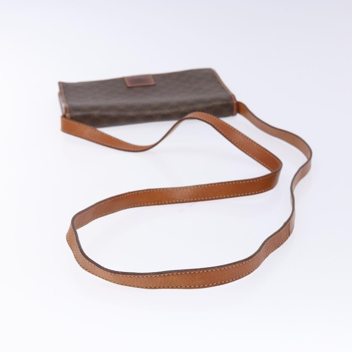 CELINE Macadam Canvas Shoulder Bag PVC Leather Brown Gold Auth ki5877