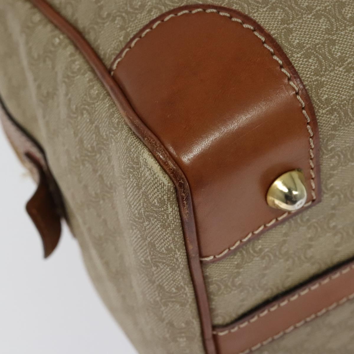 CELINE Macadam Canvas Boston Bag PVC Beige Gold Auth ki5878