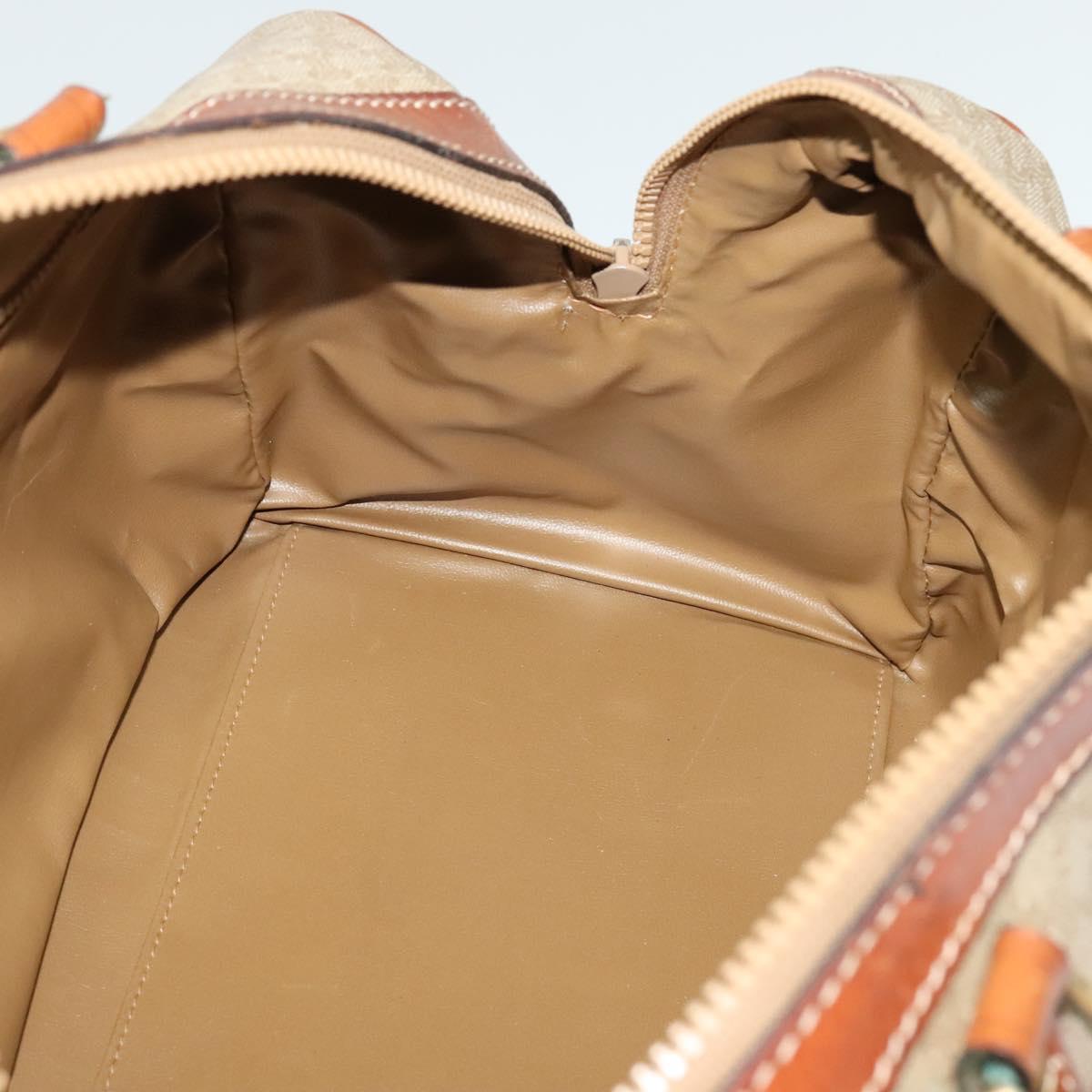 CELINE Macadam Canvas Boston Bag PVC Beige Gold Auth ki5878