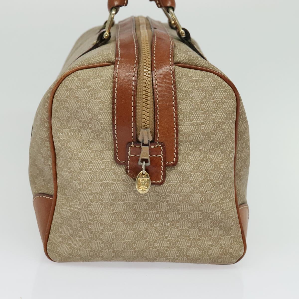 CELINE Macadam Canvas Boston Bag PVC Beige Gold Auth ki5878