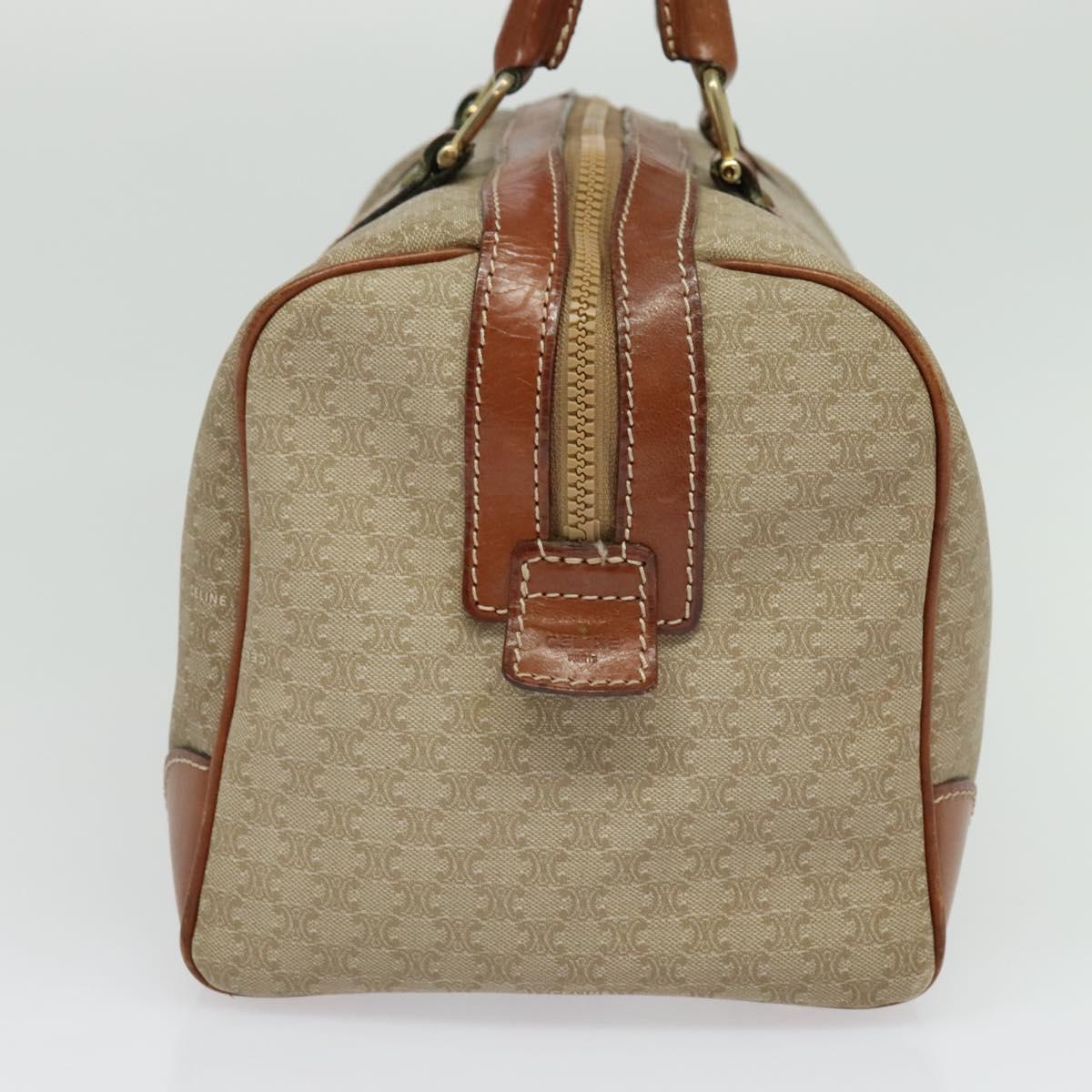 CELINE Macadam Canvas Boston Bag PVC Beige Gold Auth ki5878