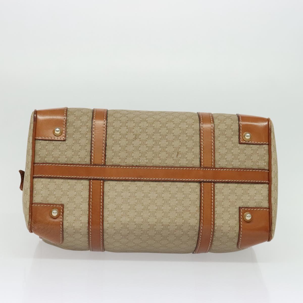 CELINE Macadam Canvas Boston Bag PVC Beige Gold Auth ki5878