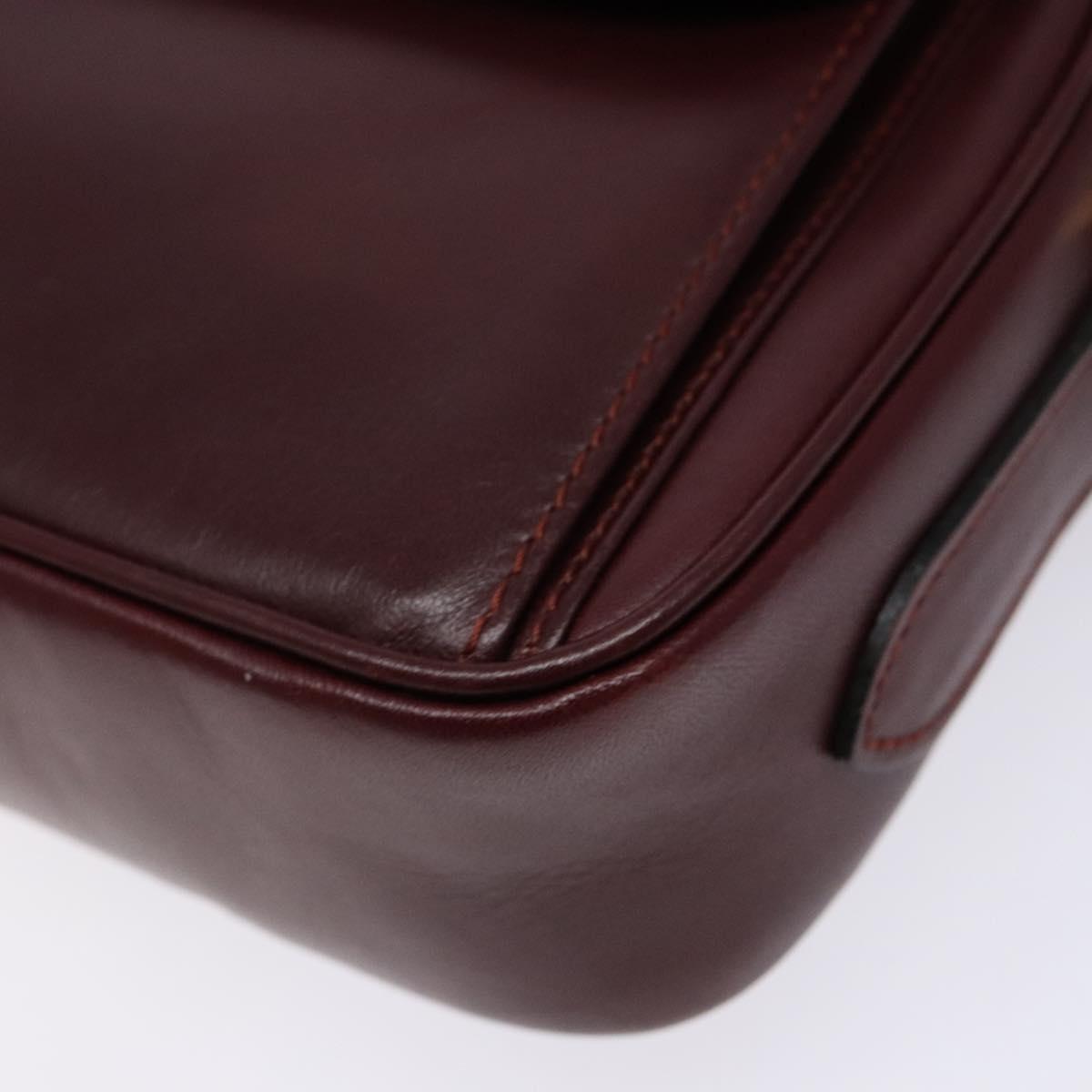 CARTIER Shoulder Bag Leather Bordeaux Gold Auth ki5879