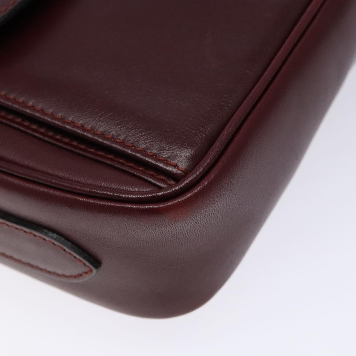 CARTIER Shoulder Bag Leather Bordeaux Gold Auth ki5879