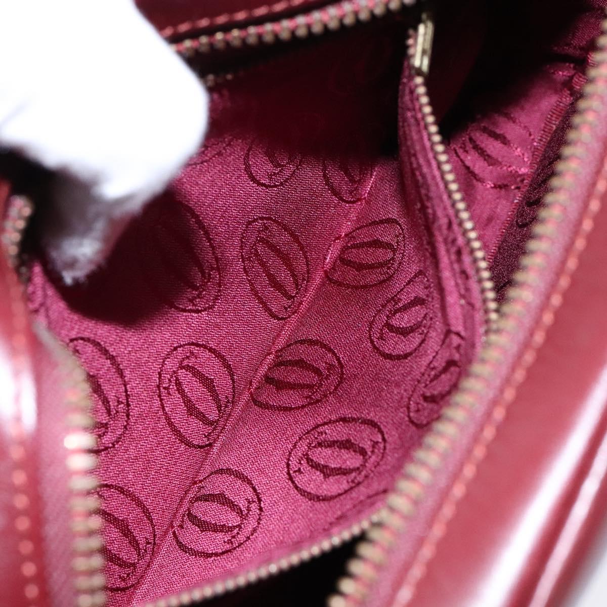 CARTIER Shoulder Bag Leather Bordeaux Gold Auth ki5879