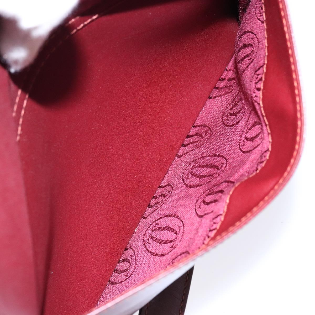 CARTIER Shoulder Bag Leather Bordeaux Gold Auth ki5879
