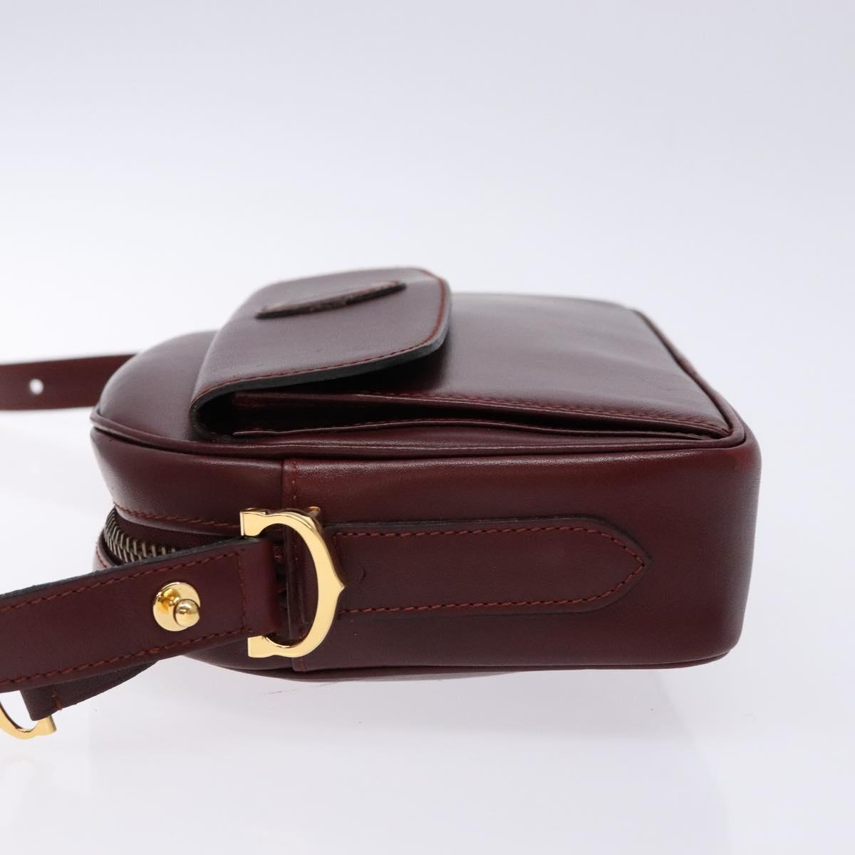 CARTIER Shoulder Bag Leather Bordeaux Gold Auth ki5879