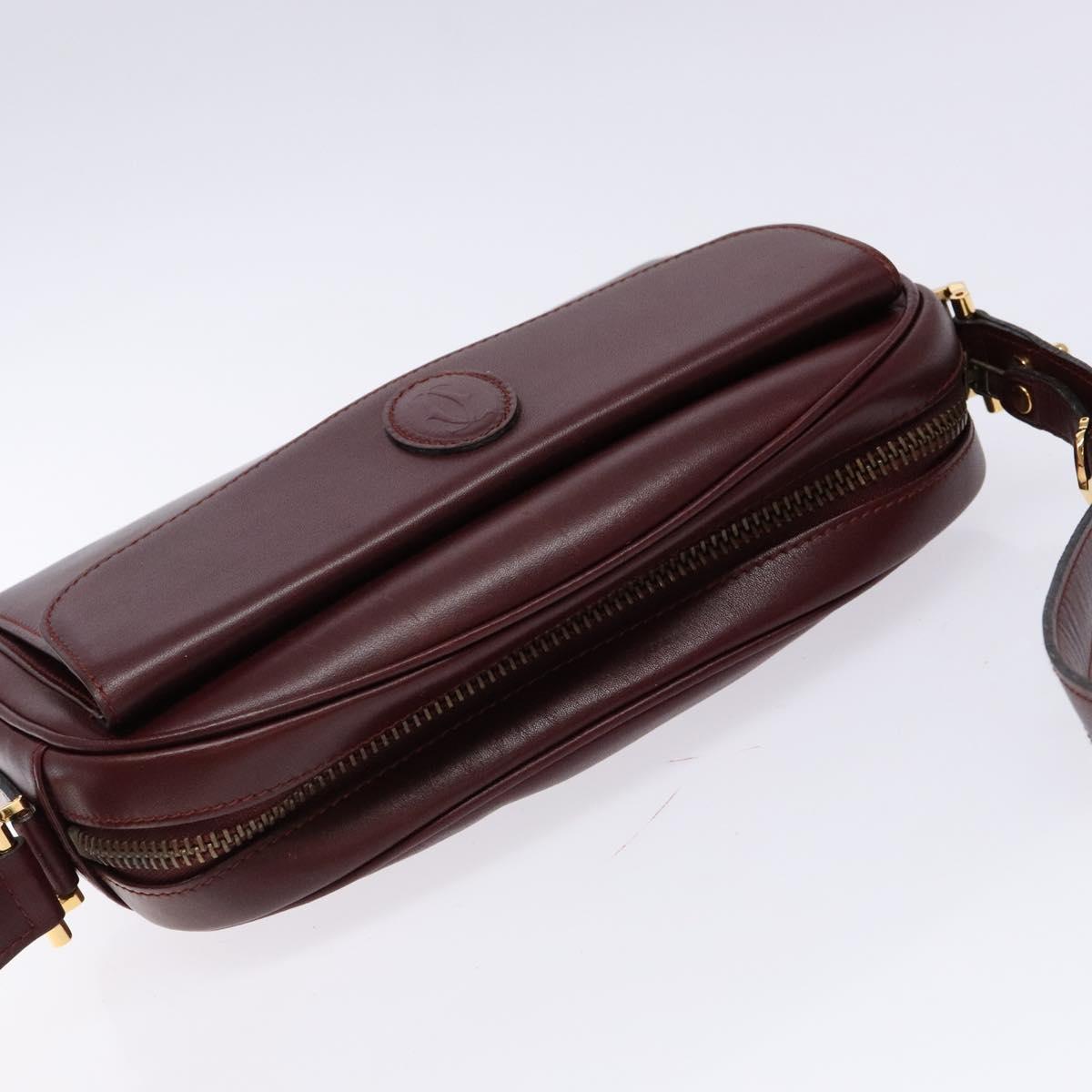 CARTIER Shoulder Bag Leather Bordeaux Gold Auth ki5879