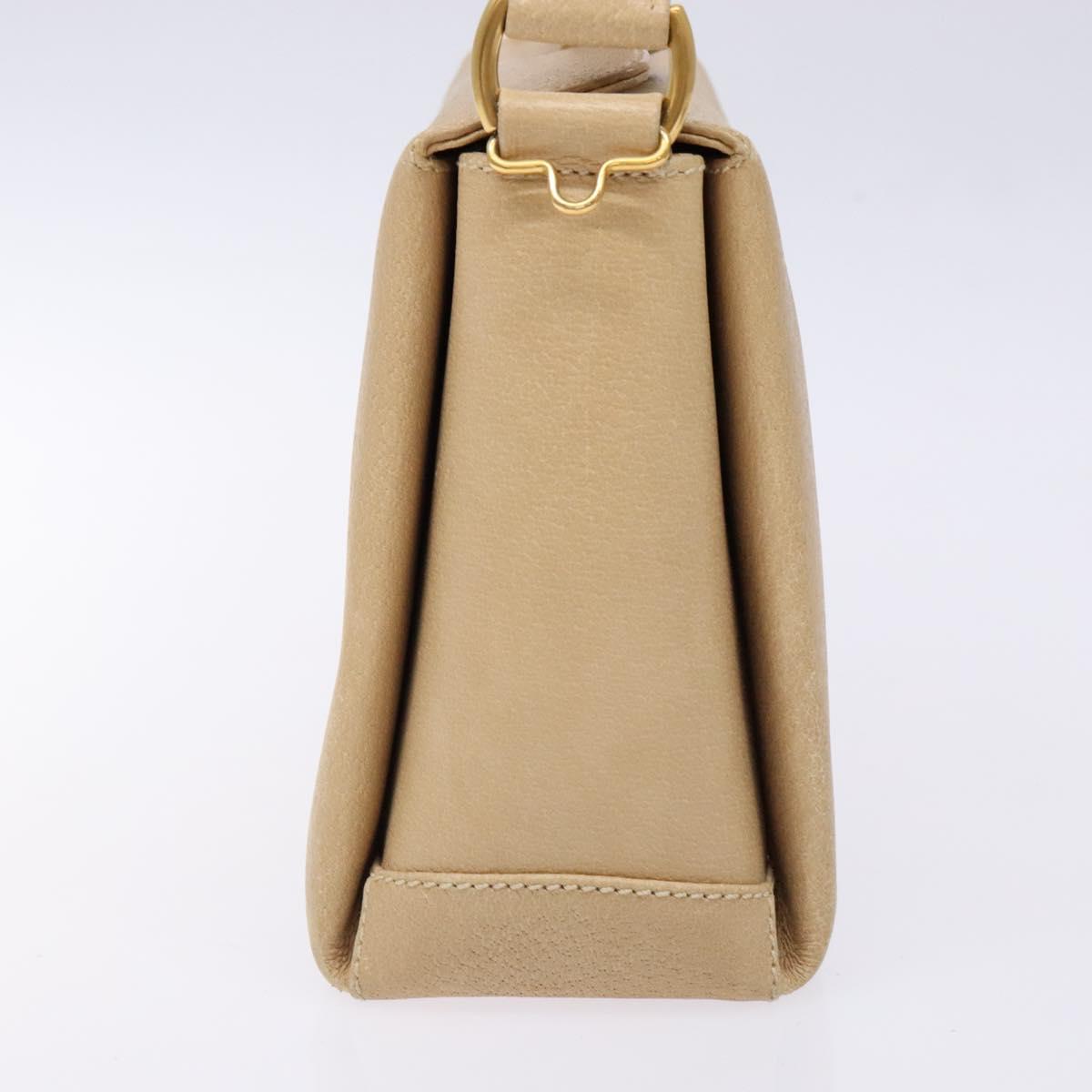GUCCI Bamboo Hand Bag Leather Beige Gold Auth ki5881