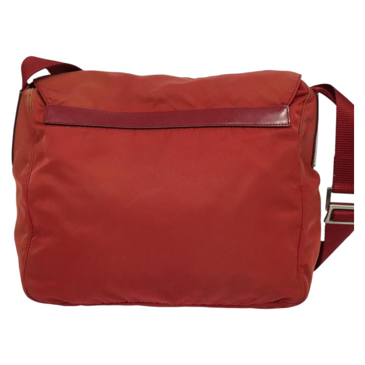 PRADA Shoulder Bag Nylon Red Silver Auth ki5884
