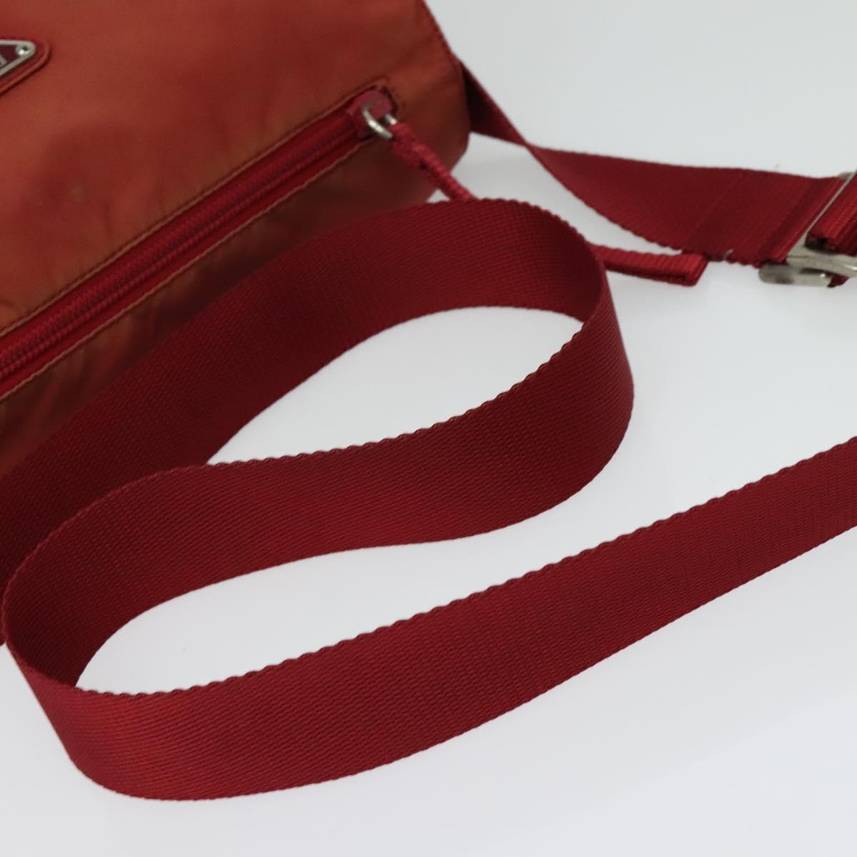 PRADA Shoulder Bag Nylon Red Silver Auth ki5884