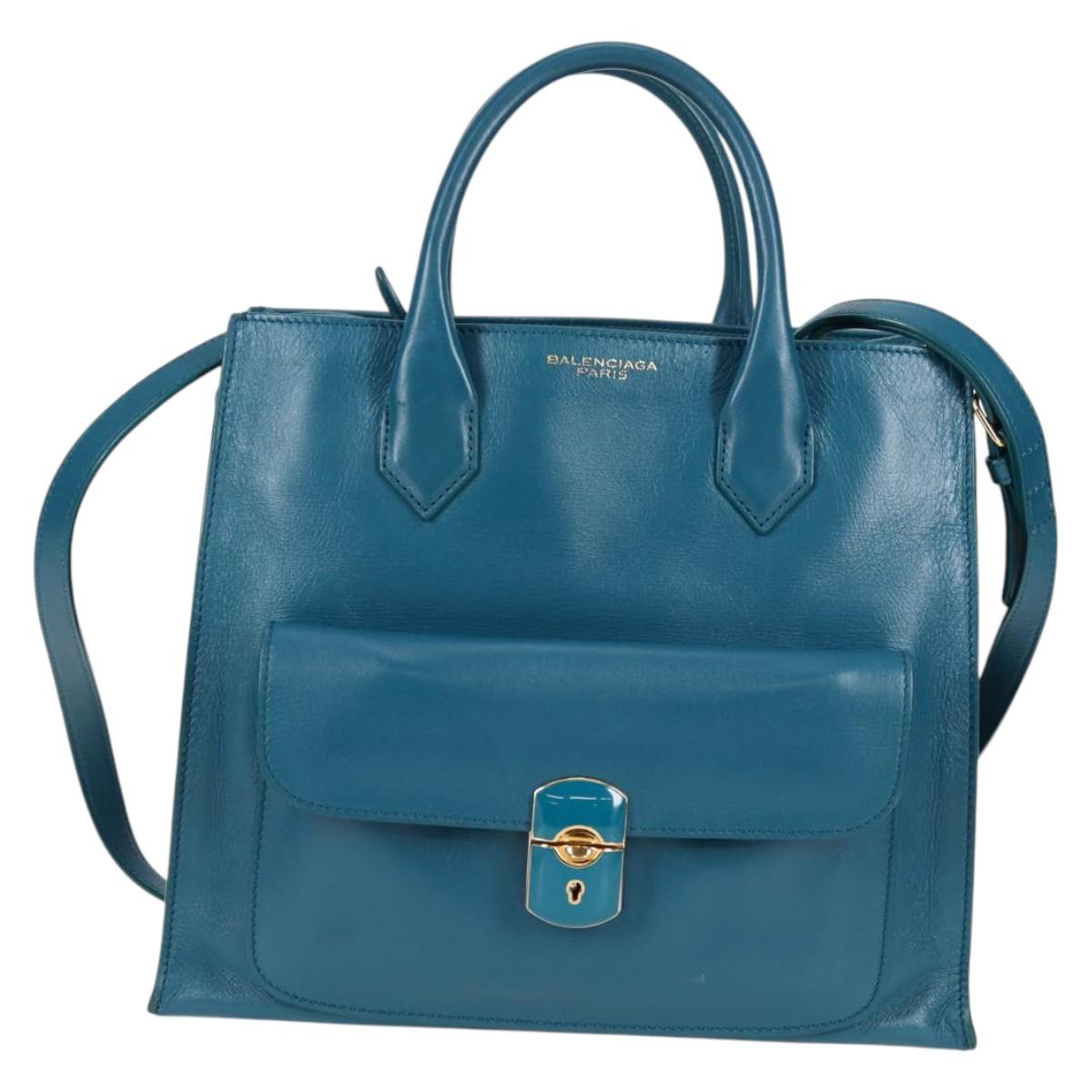 BALENCIAGA Hand Bag Leather 2way Blue Gold 305593 Auth ki5885