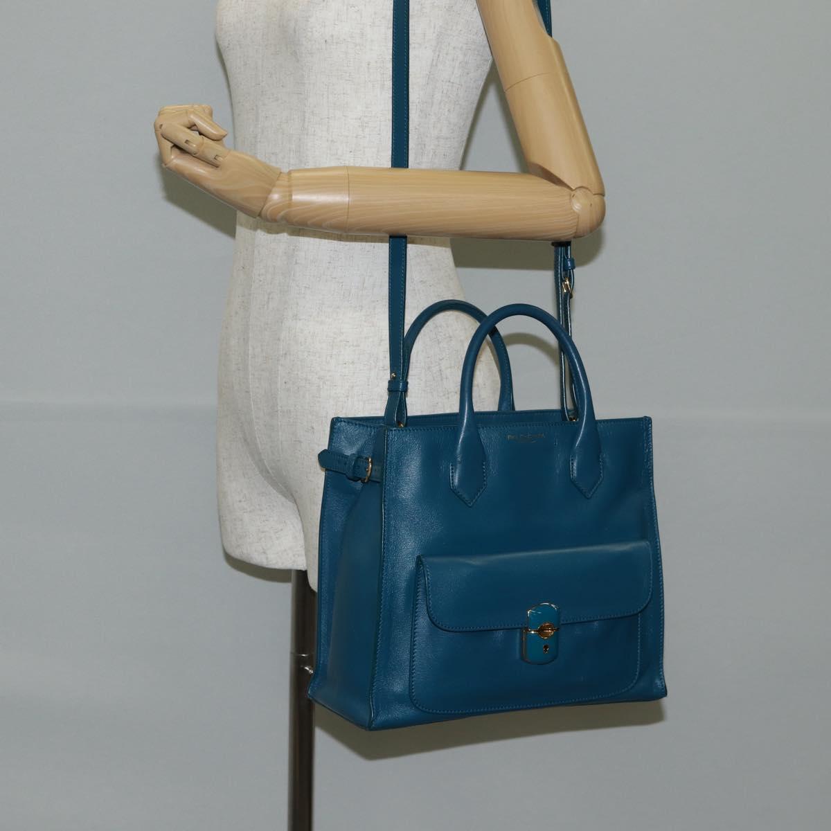 BALENCIAGA Hand Bag Leather 2way Blue Gold 305593 Auth ki5885