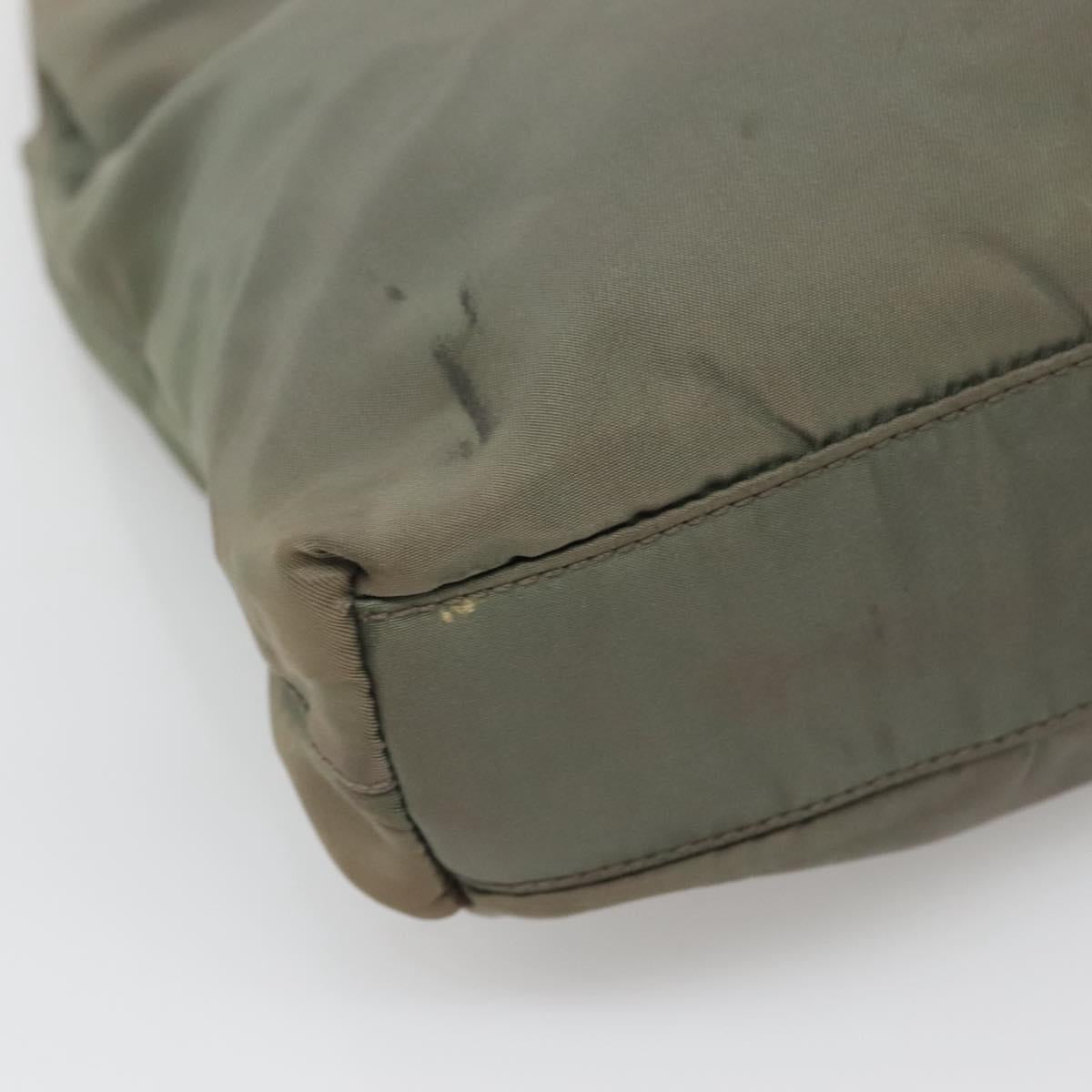 PRADA Tote Bag Nylon Khaki Silver Auth ki5894