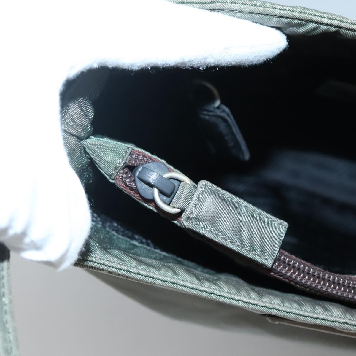 PRADA Tote Bag Nylon Khaki Silver Auth ki5894