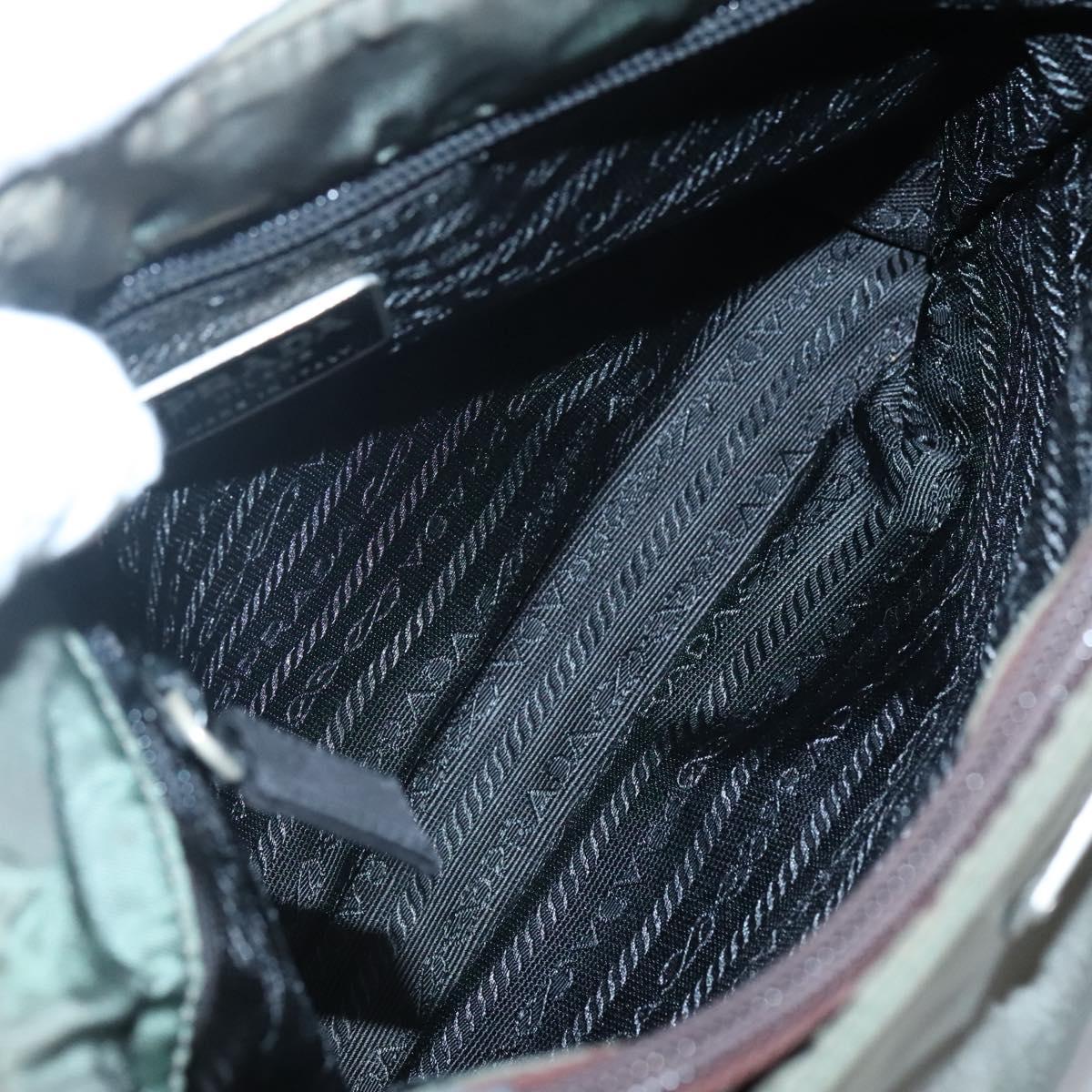 PRADA Tote Bag Nylon Khaki Silver Auth ki5894