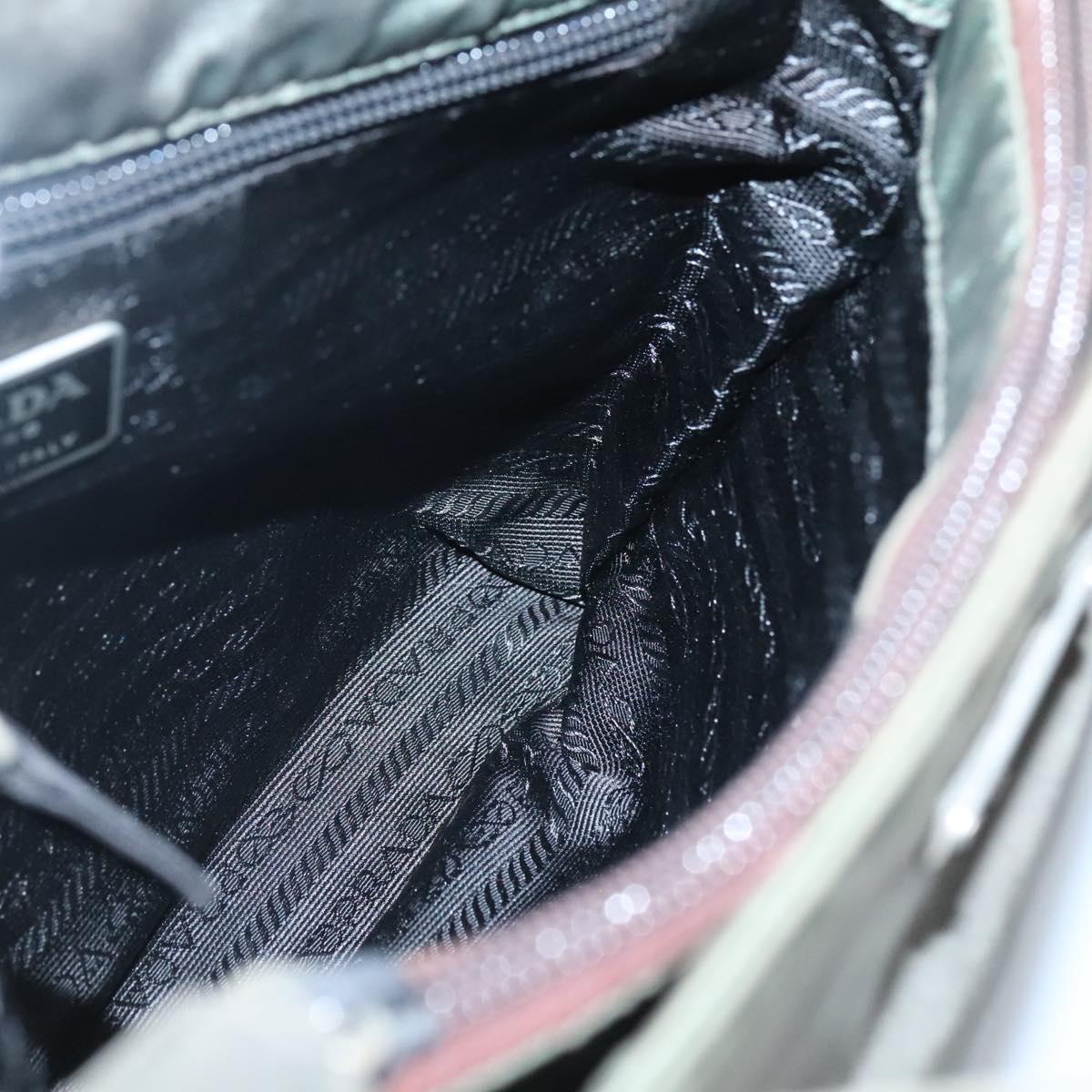 PRADA Tote Bag Nylon Khaki Silver Auth ki5894