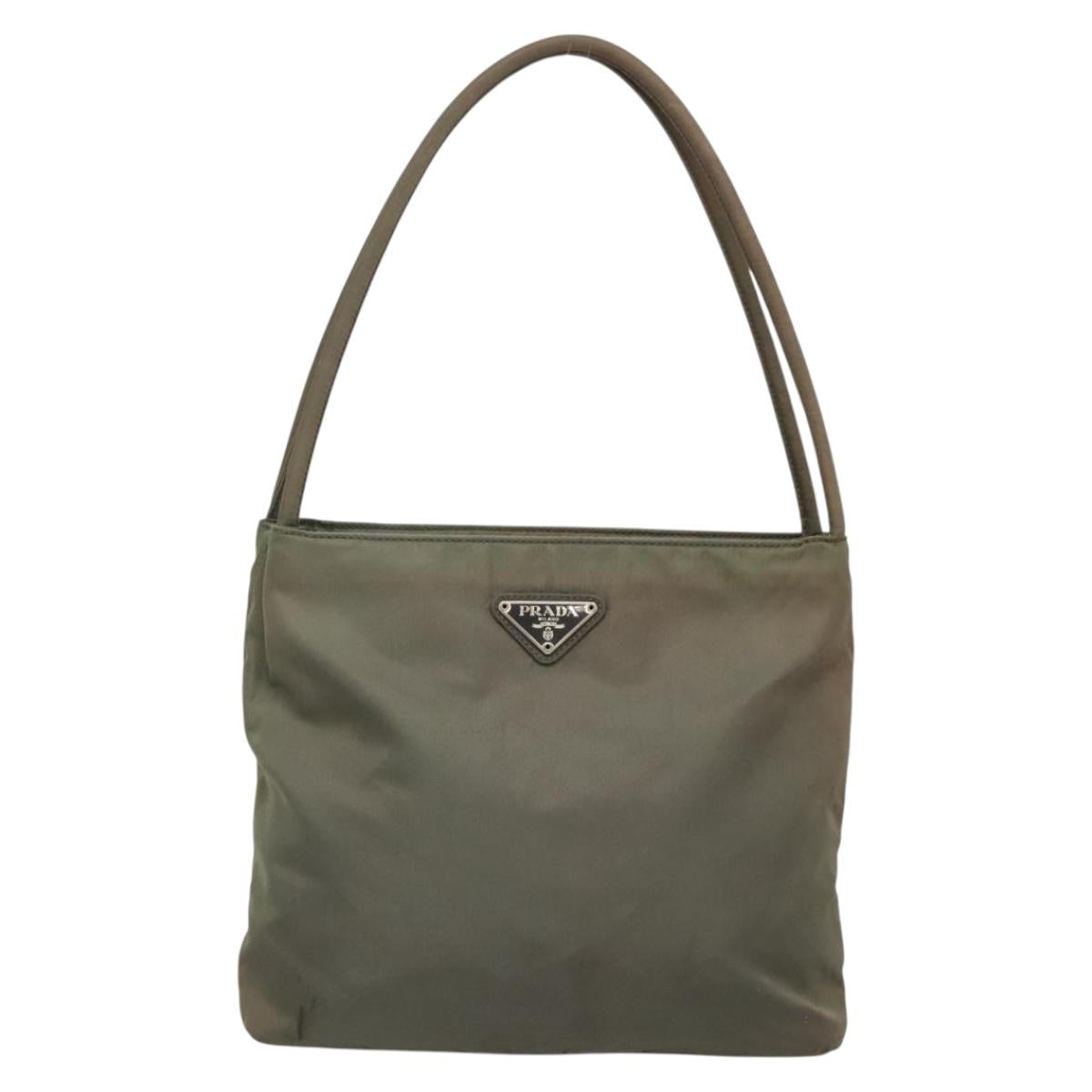 PRADA Tote Bag Nylon Khaki Silver Auth ki5894