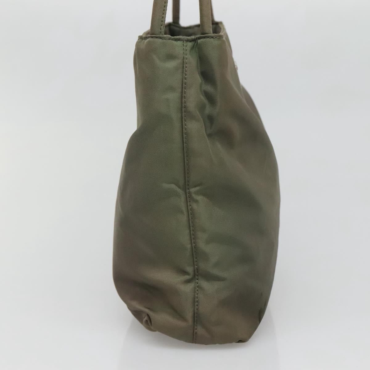 PRADA Tote Bag Nylon Khaki Silver Auth ki5894