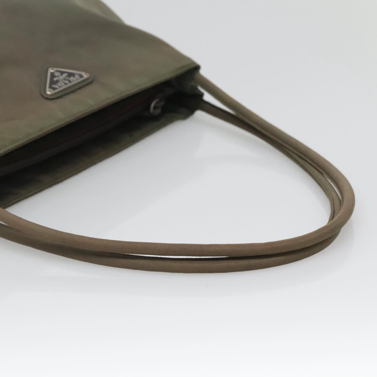 PRADA Tote Bag Nylon Khaki Silver Auth ki5894