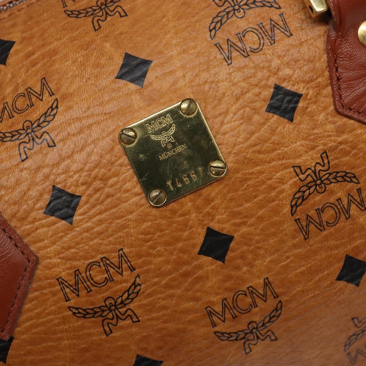 MCM Logogram Vicetos Mini Boston Bag PVC Leather 2way Brown Gold Auth ki5897