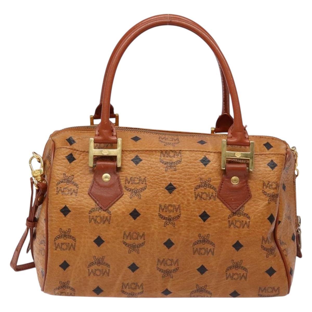 MCM Logogram Vicetos Mini Boston Bag PVC Leather 2way Brown Gold Auth ki5897
