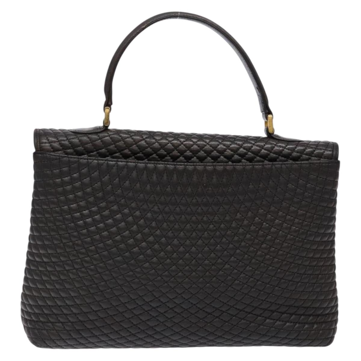 BALLY Matelasse Hand Bag Leather Black Gold Auth ki5898